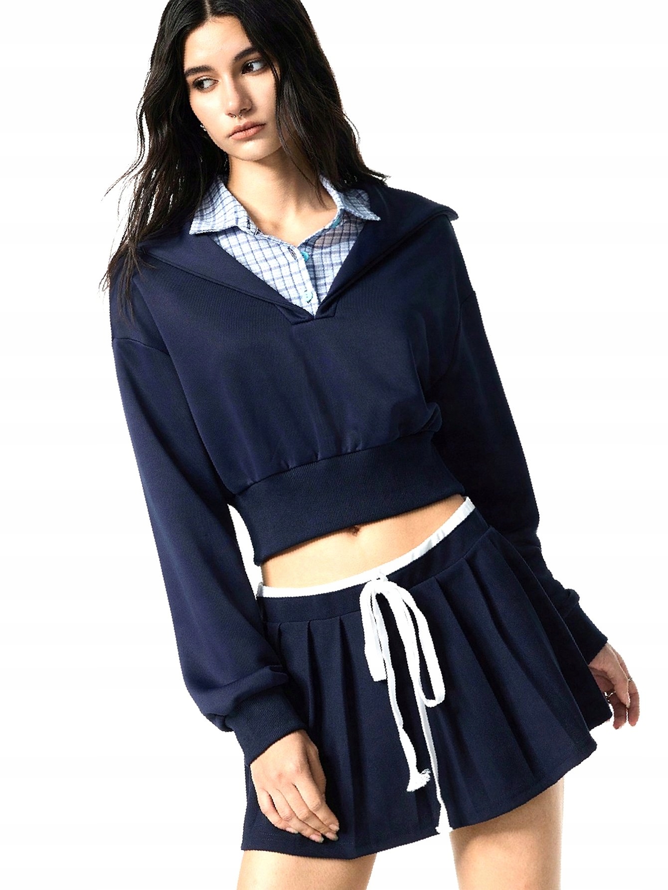 Komplet Elegantní Mikina Sukně-kraťasy s límcem Námořnická Modrá S