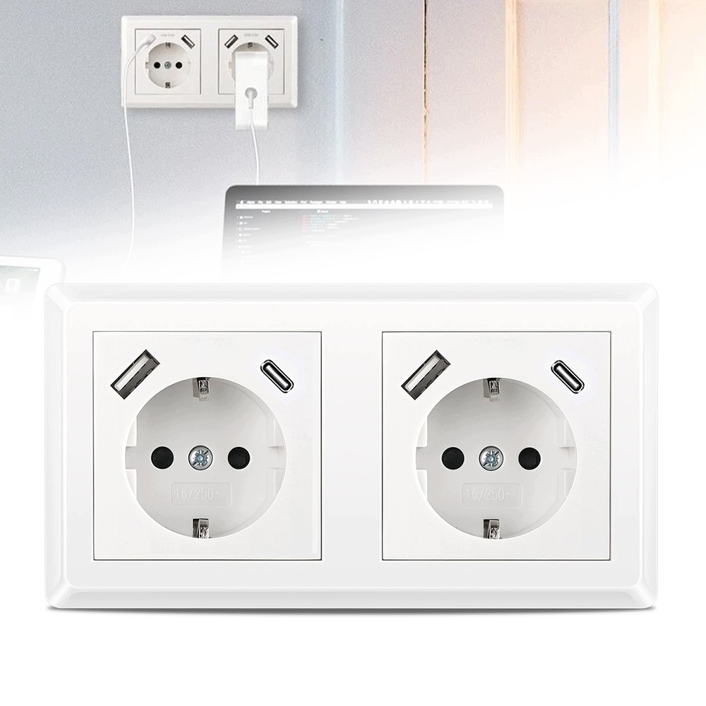 Zásuvka Dvojitá S Nabíječkou Usb 16A 250 V Bílá
