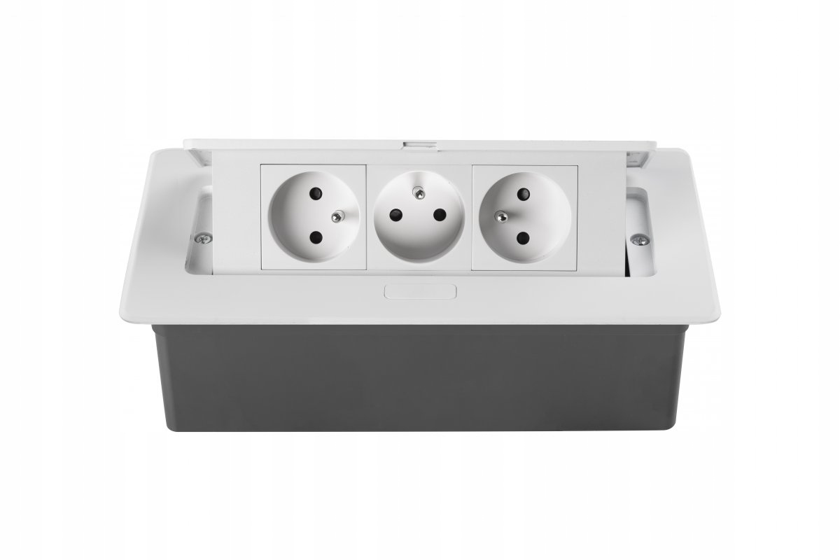 Gniazdo meblowe Soft Touch 3x 230V z uziemieniem, białe, kabel 1,5 m