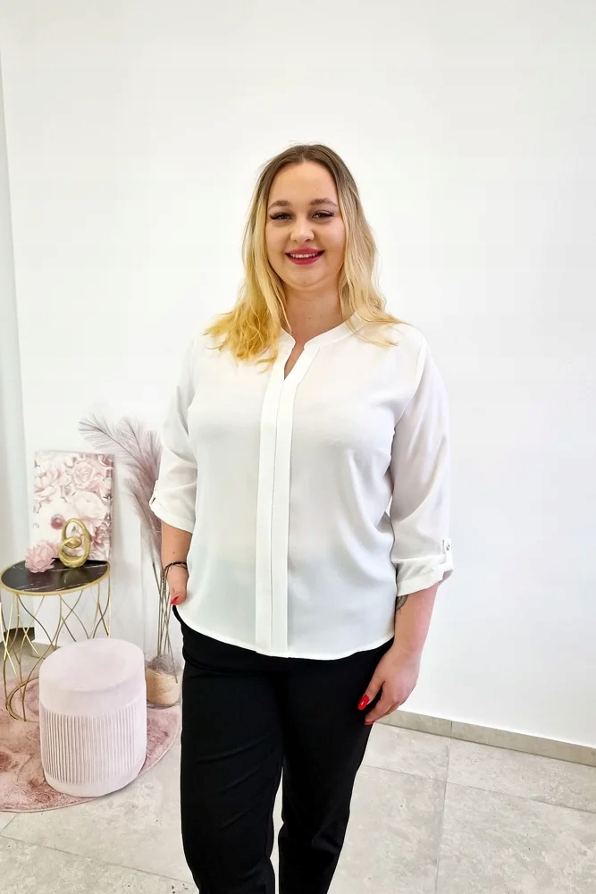 Bílá Elegantní dámská halenka s plisovaným rukávem 3/4 48