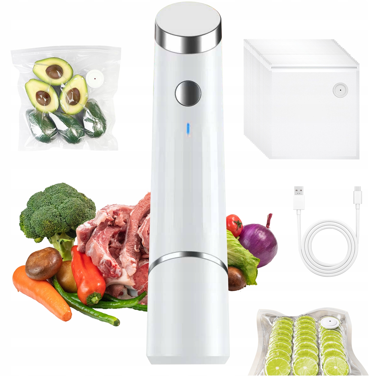 Levně Ruční Pumpa Pro Sáčky 1200MAH 20 Vakuových Sáčků Na Potraviny