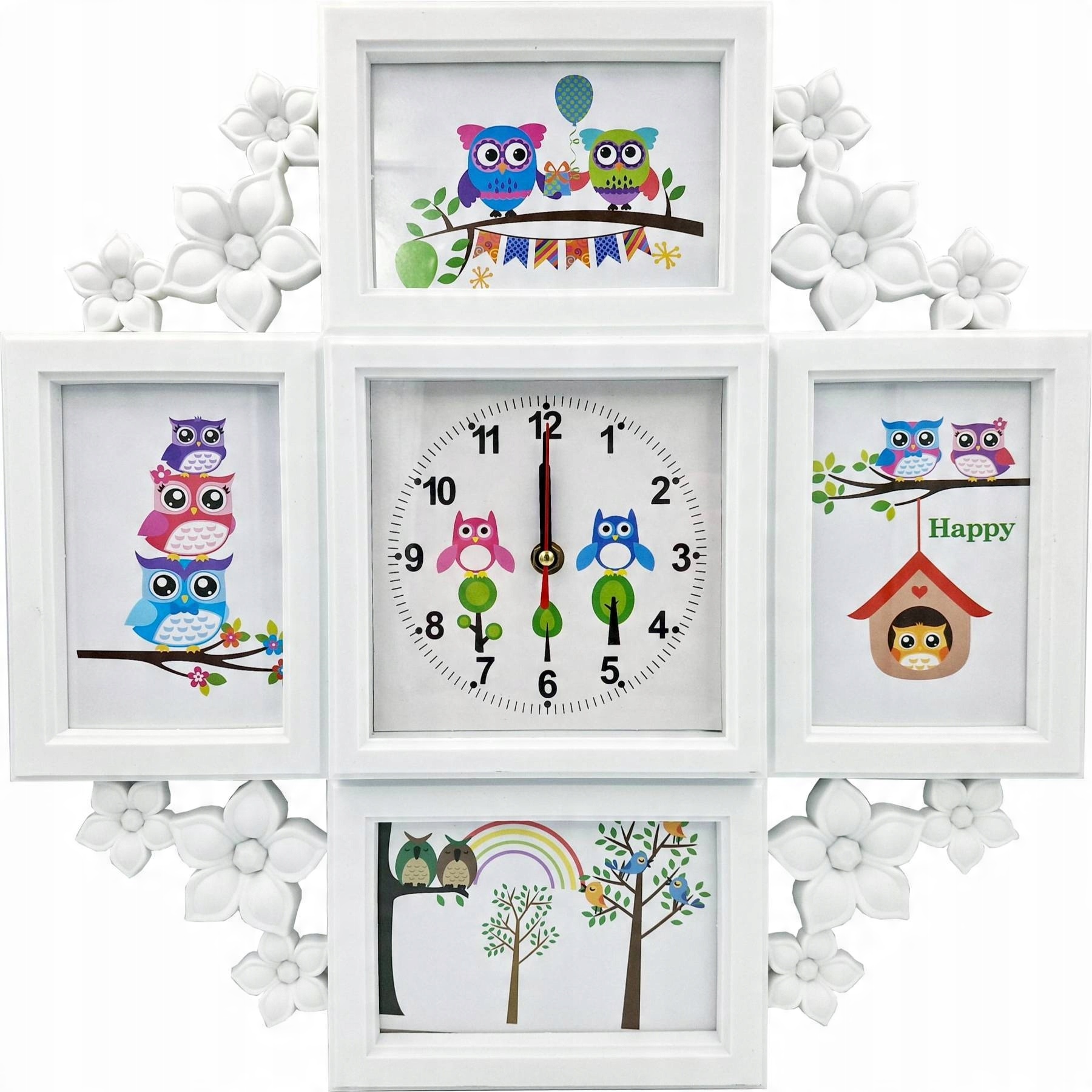 

Ramka 4 Zdjęcia 3D Multi Foto Kolaż Zegar 43 cm