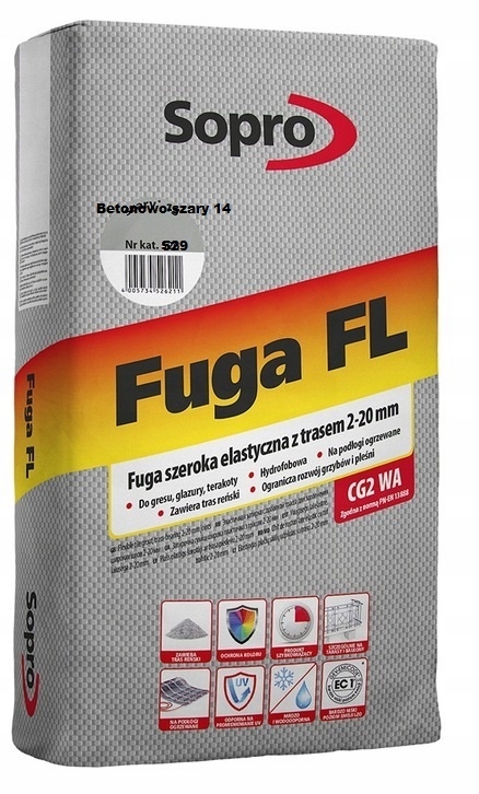 Fuga FL SOPRO szeroka elastyczna betonowo-szara 14 z trasem 2-20mm 25kg