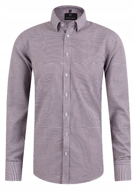 

Bordowa koszula męska Bilabo slim fit w pepitkę 42
