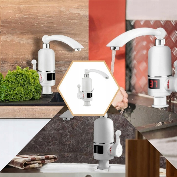 PRZEPŁYWOWY PODGRZEWACZ WODY 3KW KRAN LCD ELEKTRYCZNY PRZEPŁYWOWY DO KUCHNI Marka inna