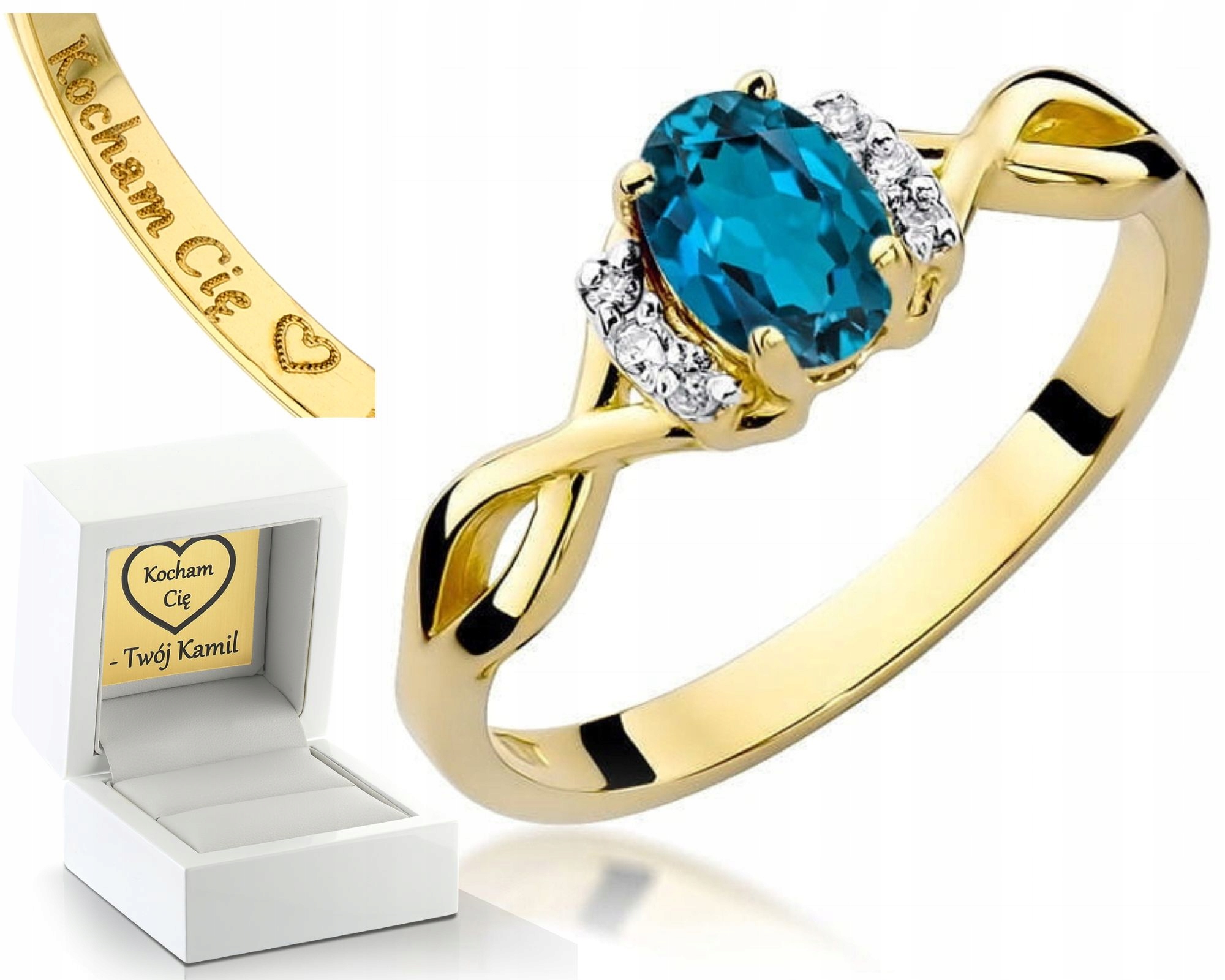 Zlatý Prstýnek Topaz London Blue Diamanty 585