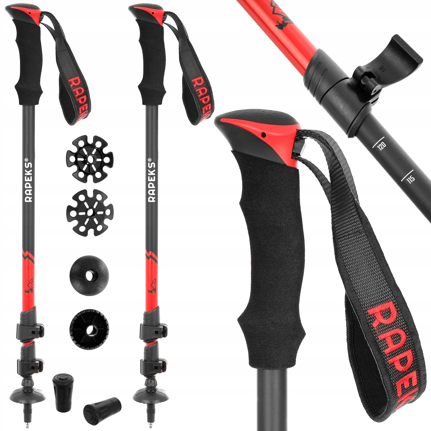 Aluminiowe Kijki do Nordic Walking Rapeks Trek Light Red zestaw talerzy