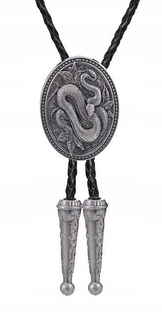 Kravata staré stříbro bolo western had plaz zmije pletenina přírodní kůže