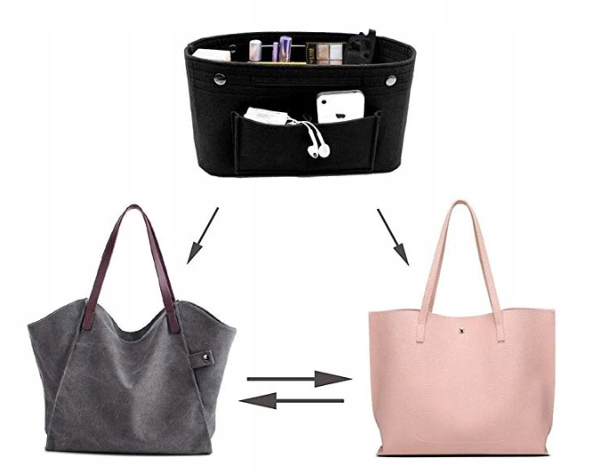 Wkład Organizer do Torebki Filcowy Czarny Model L262