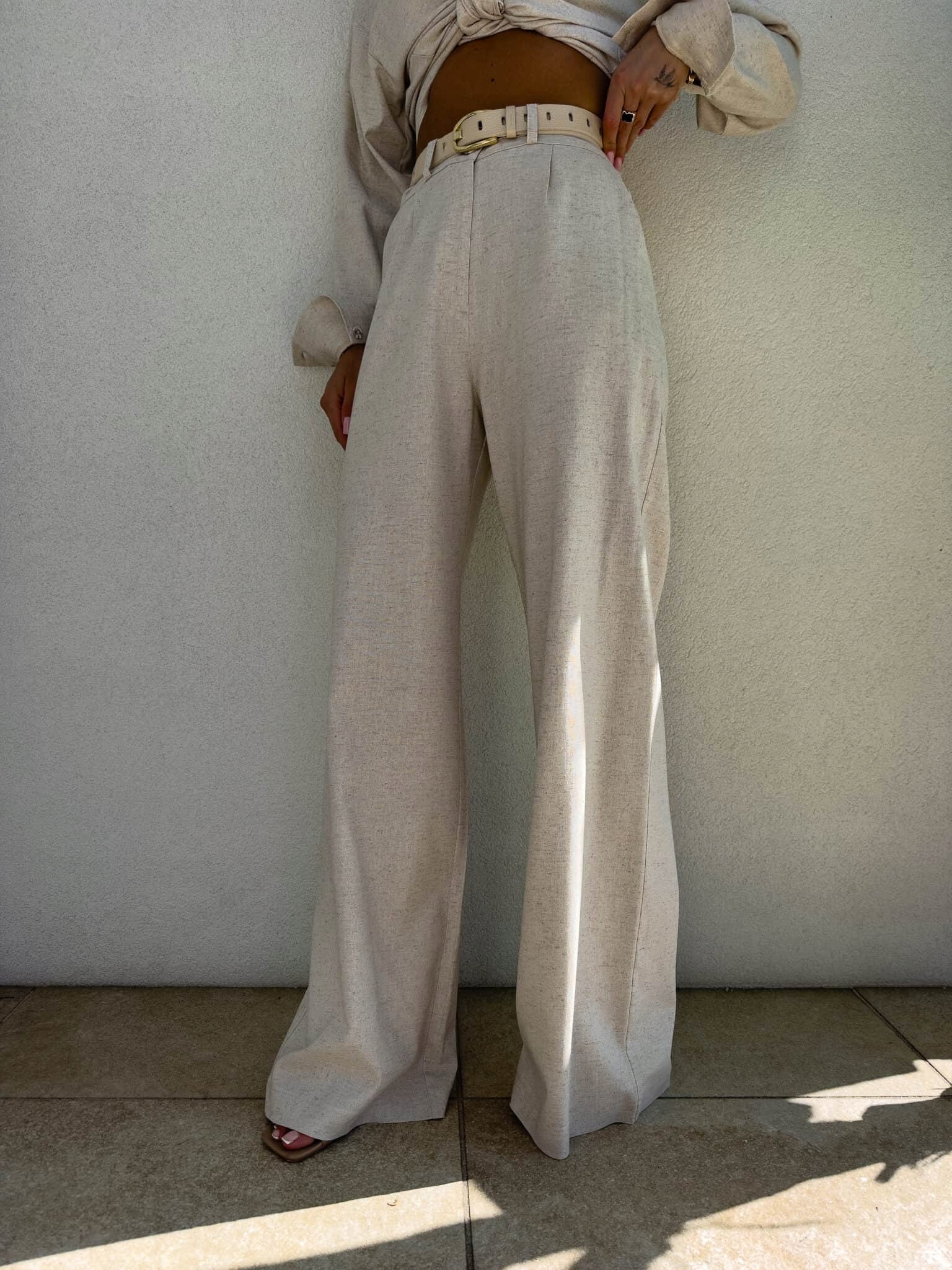 Kalhoty Simple Natural S Rovnou Nohavicí – Šedo/béžové By Me S/36