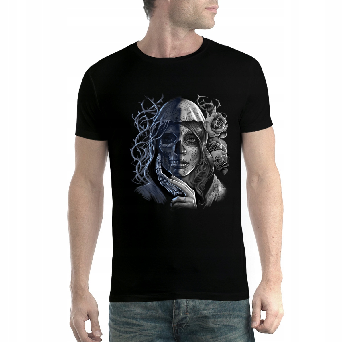 

Kobieta Śmierć Róża T-shirt Męski Czerń XL