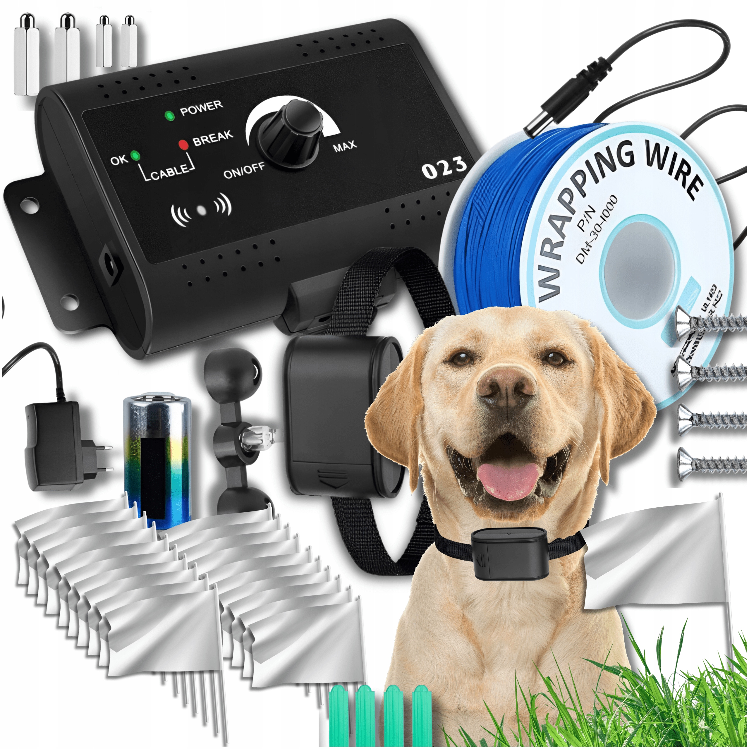 Elektrický ovčák pro psa kočku obojky, ohrádky kotec oplocení XXL, 300 m, nastavitelný