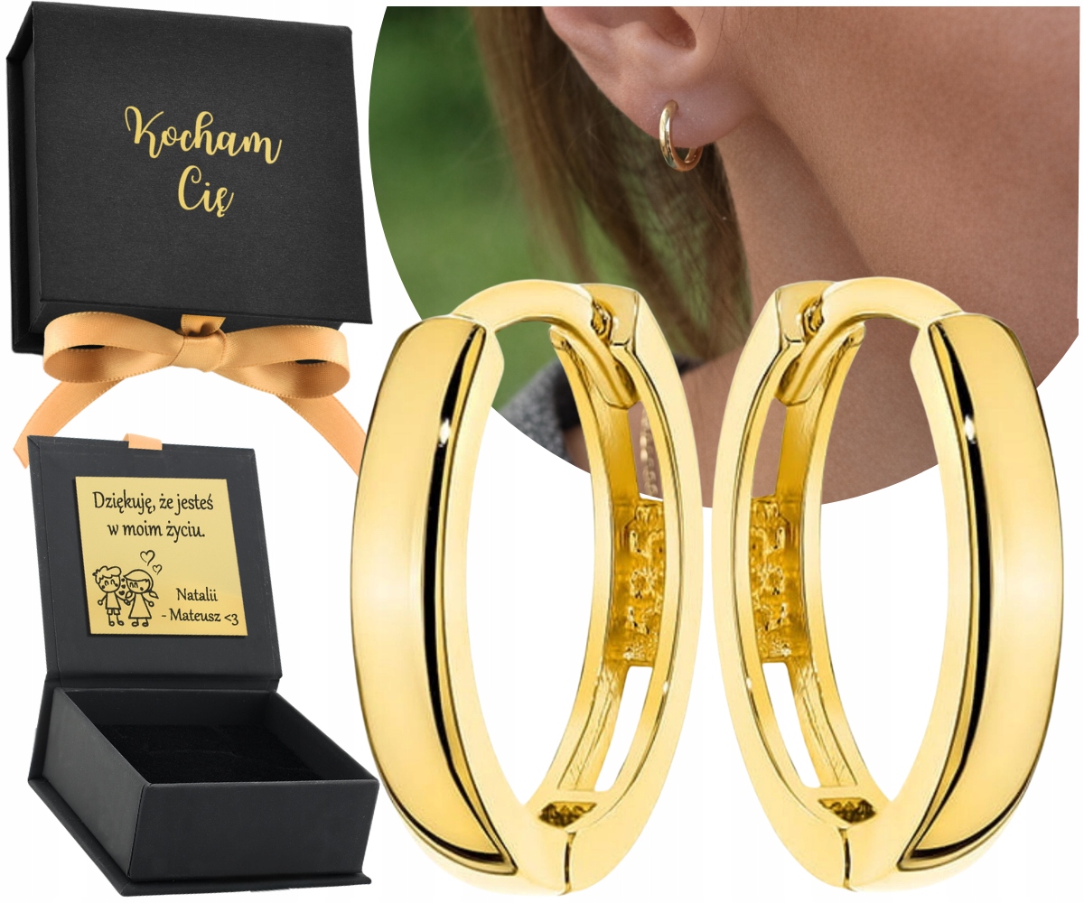 Złote Kolczyki Gładkie Kółka Kółeczka Małe Złoto 585 14K Grawer