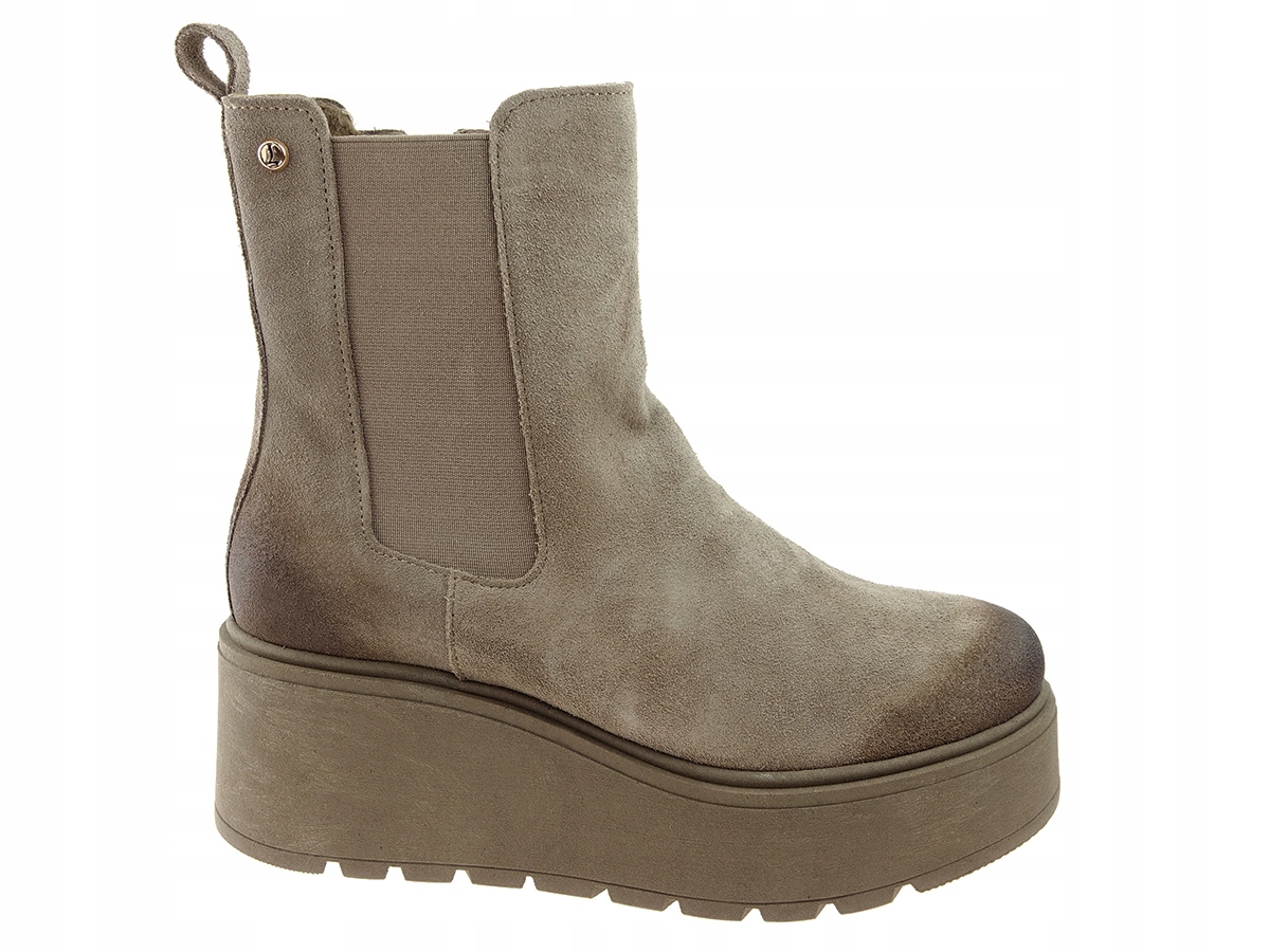 Lemar buty botki koturn 60390 taupe skóra welur 40