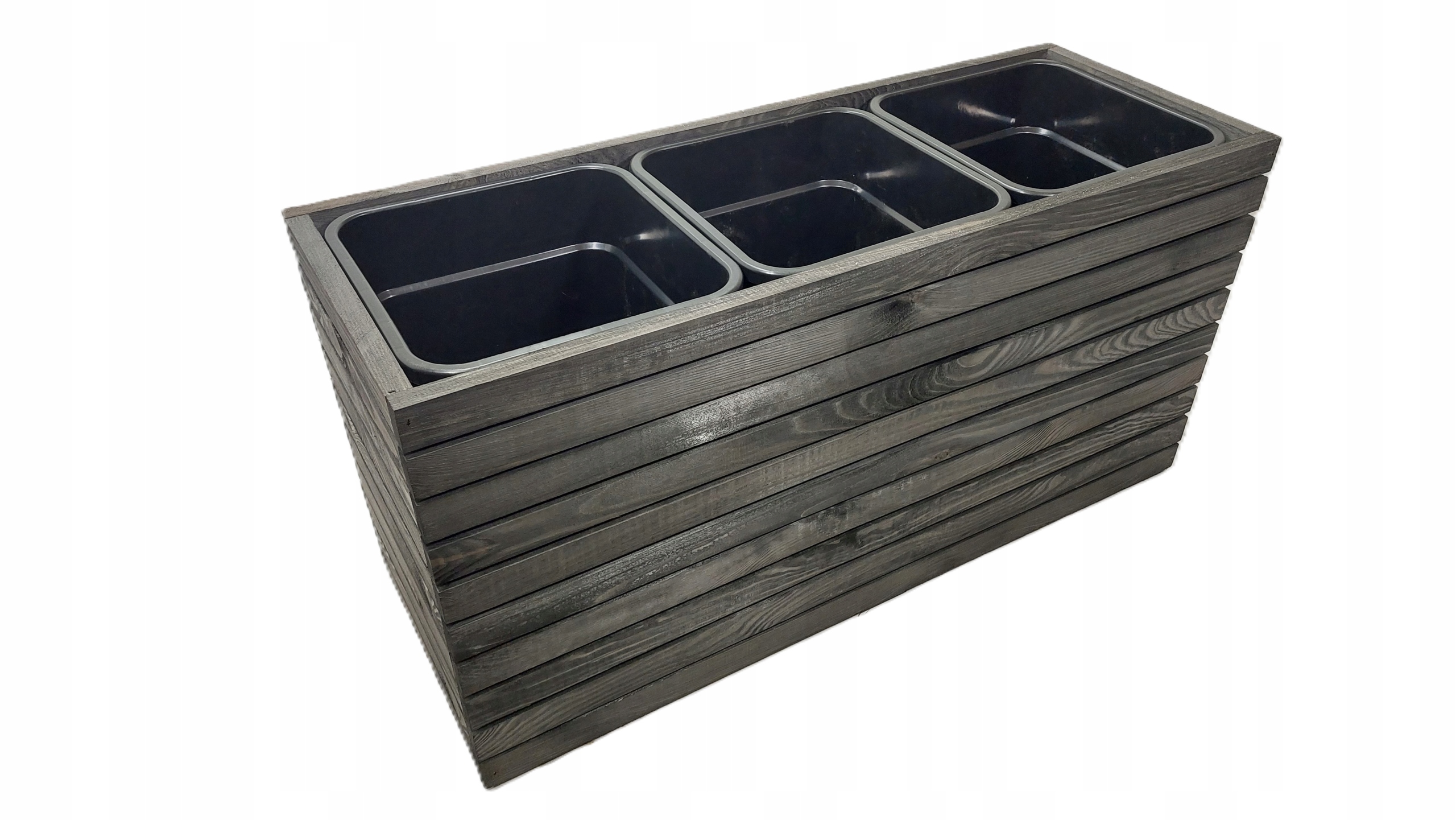 Drevený kvetináč s plastovými vložkami 3x18 l elegantný pre terasu/balkón