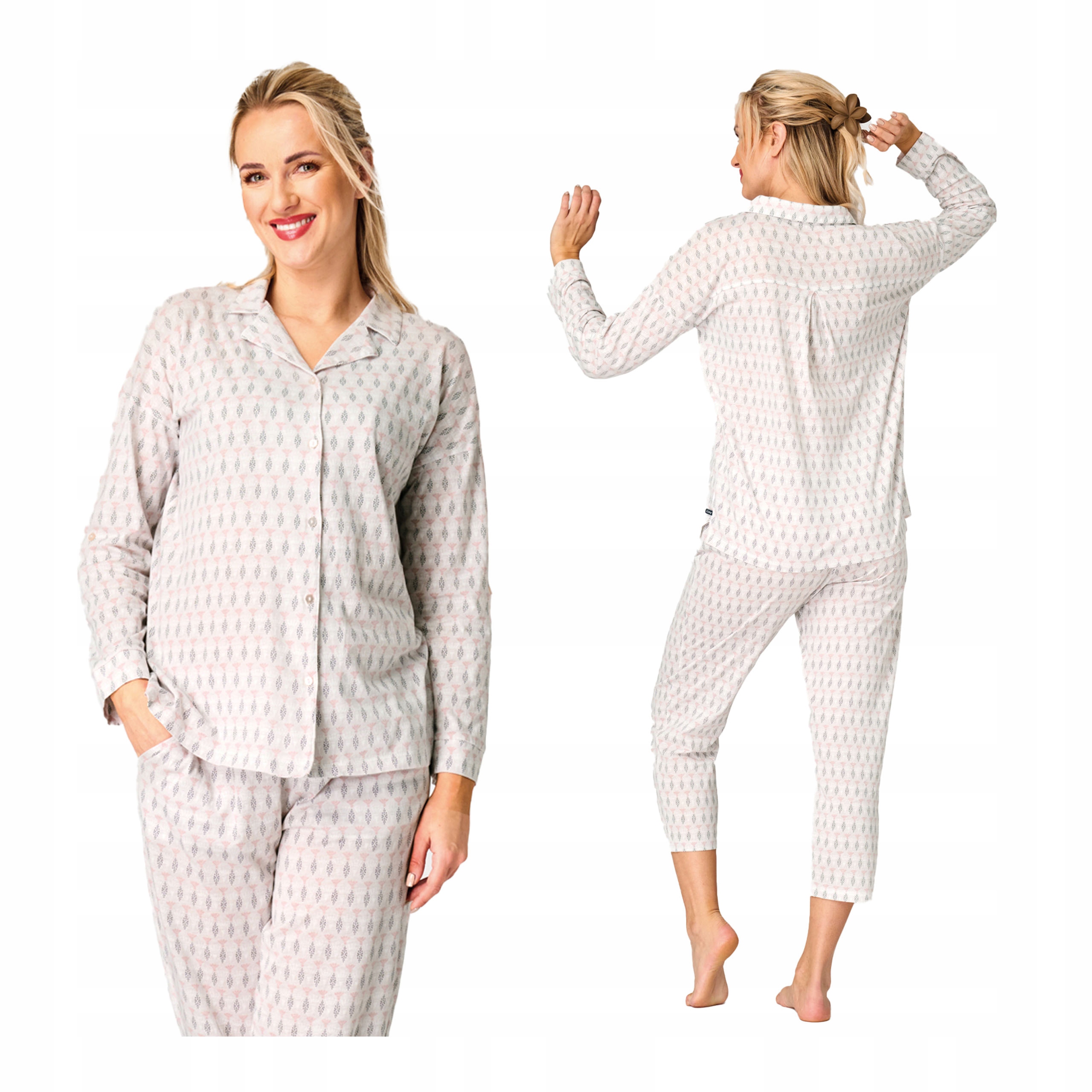 Dámské bavlněné dvoudílné rozepínací pyžamo M s dlouhým rukávem Key