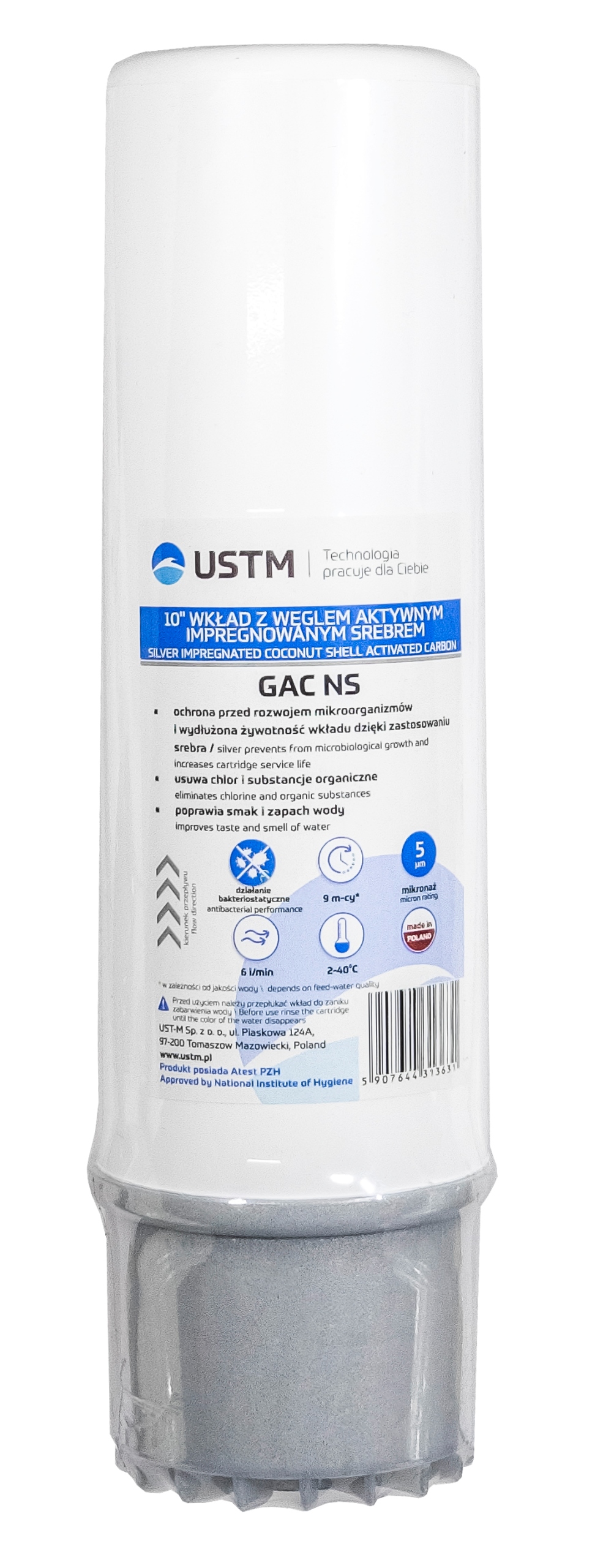 FILTR DO WODY WKŁAD WĘGLOWY Z NANOSREBREM UZDATNIAJĄCY BAKTERIOSTATYCZNY 10 Marka UST-M