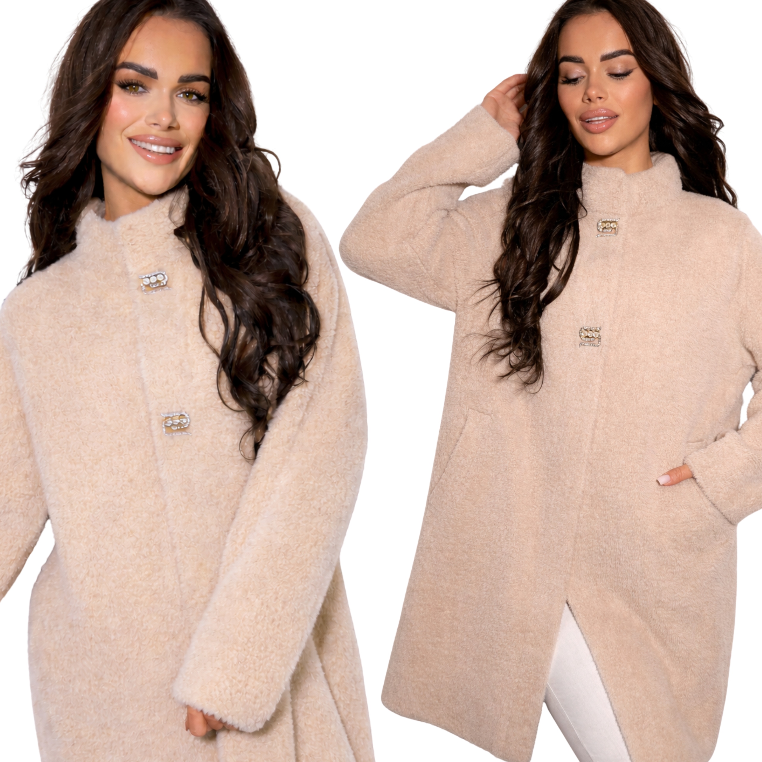 Alpaka Damska Kurtka Płaszcz Sweter Kardigan Premium Beżowa 3184