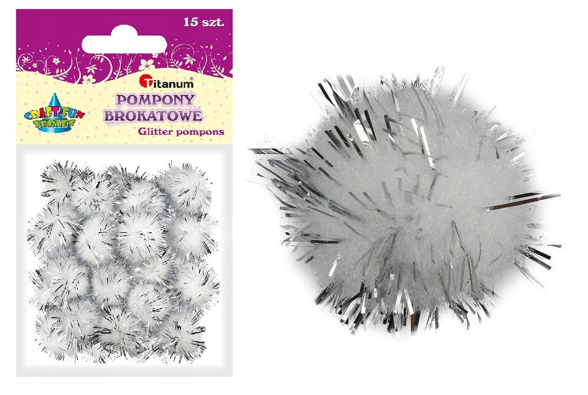 

Pompony brokatowe białe 18mm 15szt. Titanum 338524