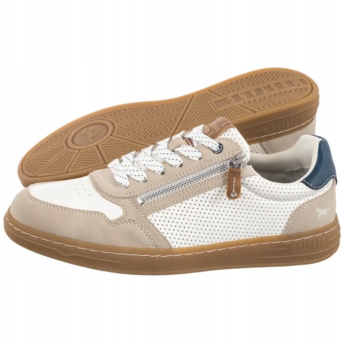 Pánské polobotky Mustang Béžové/Bílé Perforované 4204-301-397