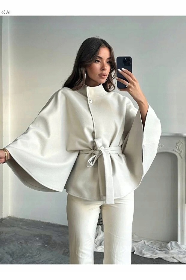Elegantní Dámská Kabátová Bunda Se Zavazováním Bílá, Velikost M 5IA