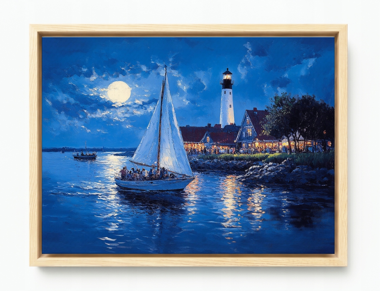 Obraz Rám American Box Marinistika More Noc Mesiac Lampáš Loď 80x60