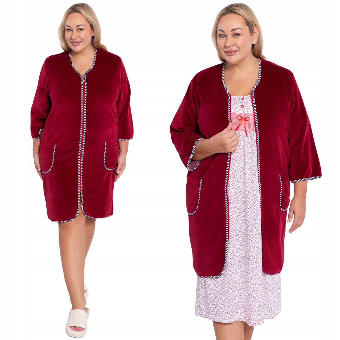 Bordový velurový župan 64