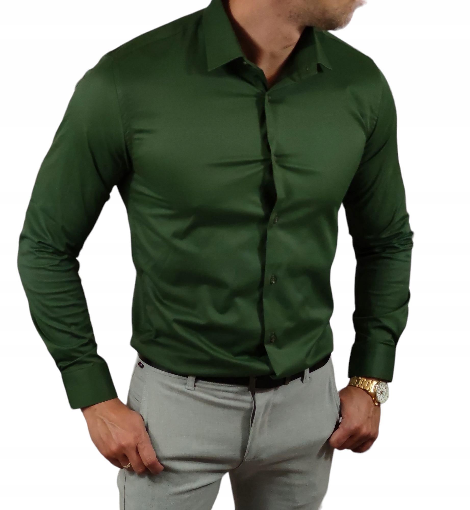 Klasická olivová košile slim fit elegantní ESP06 L