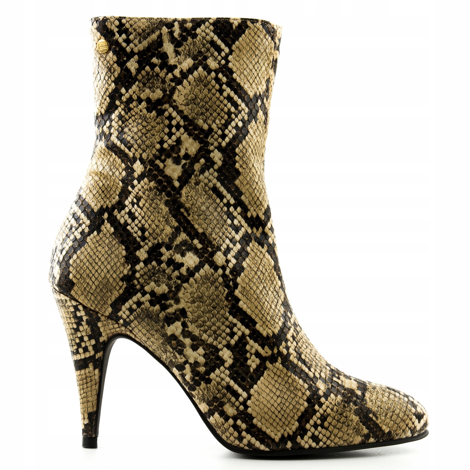 Kotníkové Boty béžové Tommy Hilfiger dámské boty na podpatku z hadí kůže zapínané na zip 40