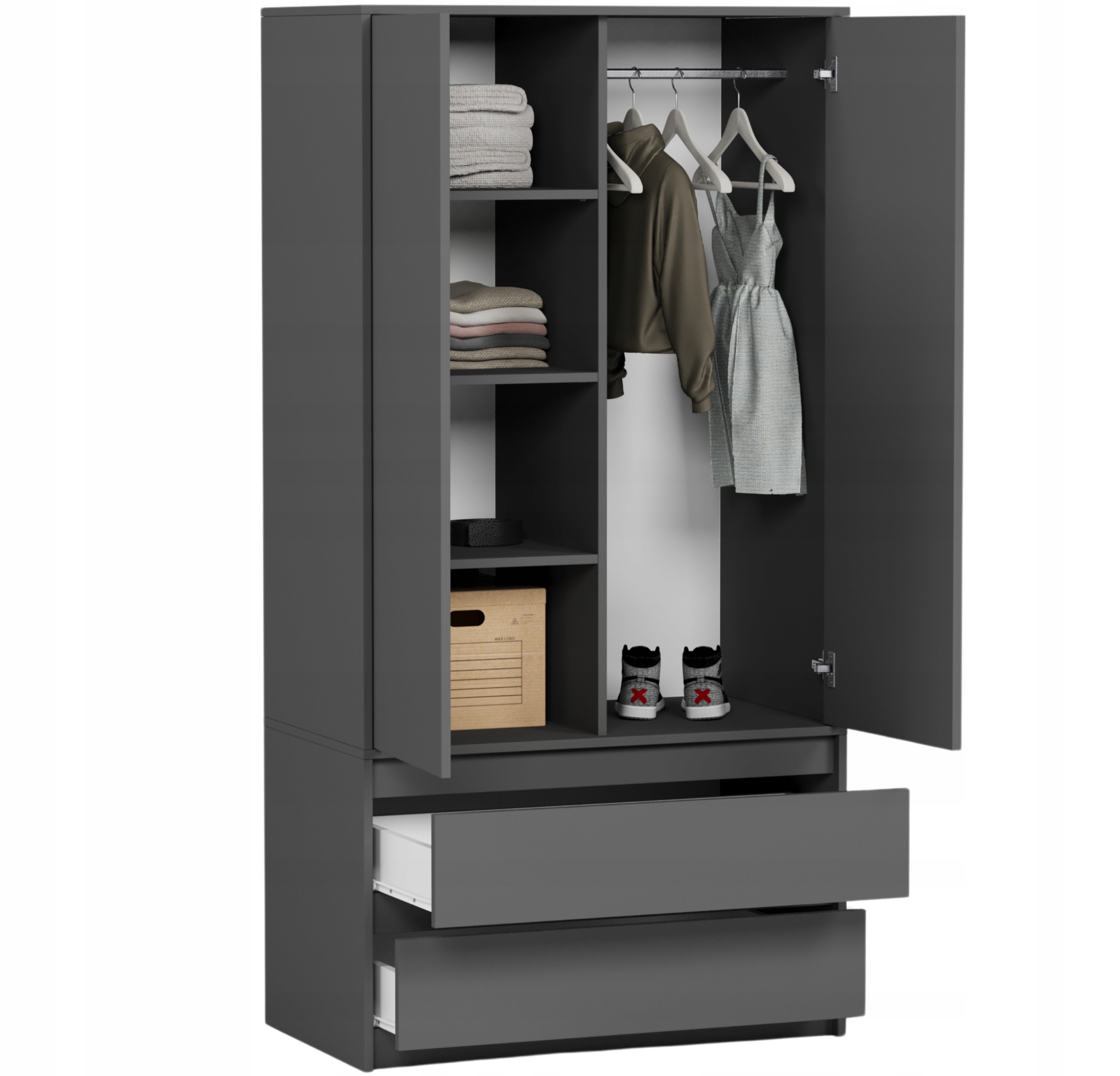 Szafa garderoba 90cm 2drzwi 2szuflad antracyt B-9TIP