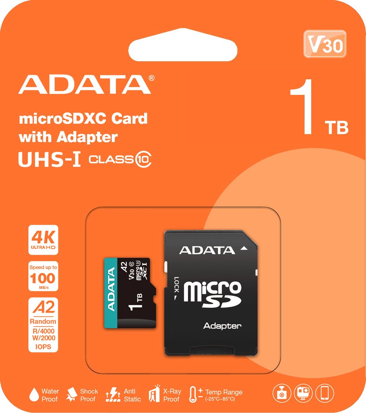 Adata microSD Premier Pro 1TB Uhs-i U3 V30 s adaptérem na Sd