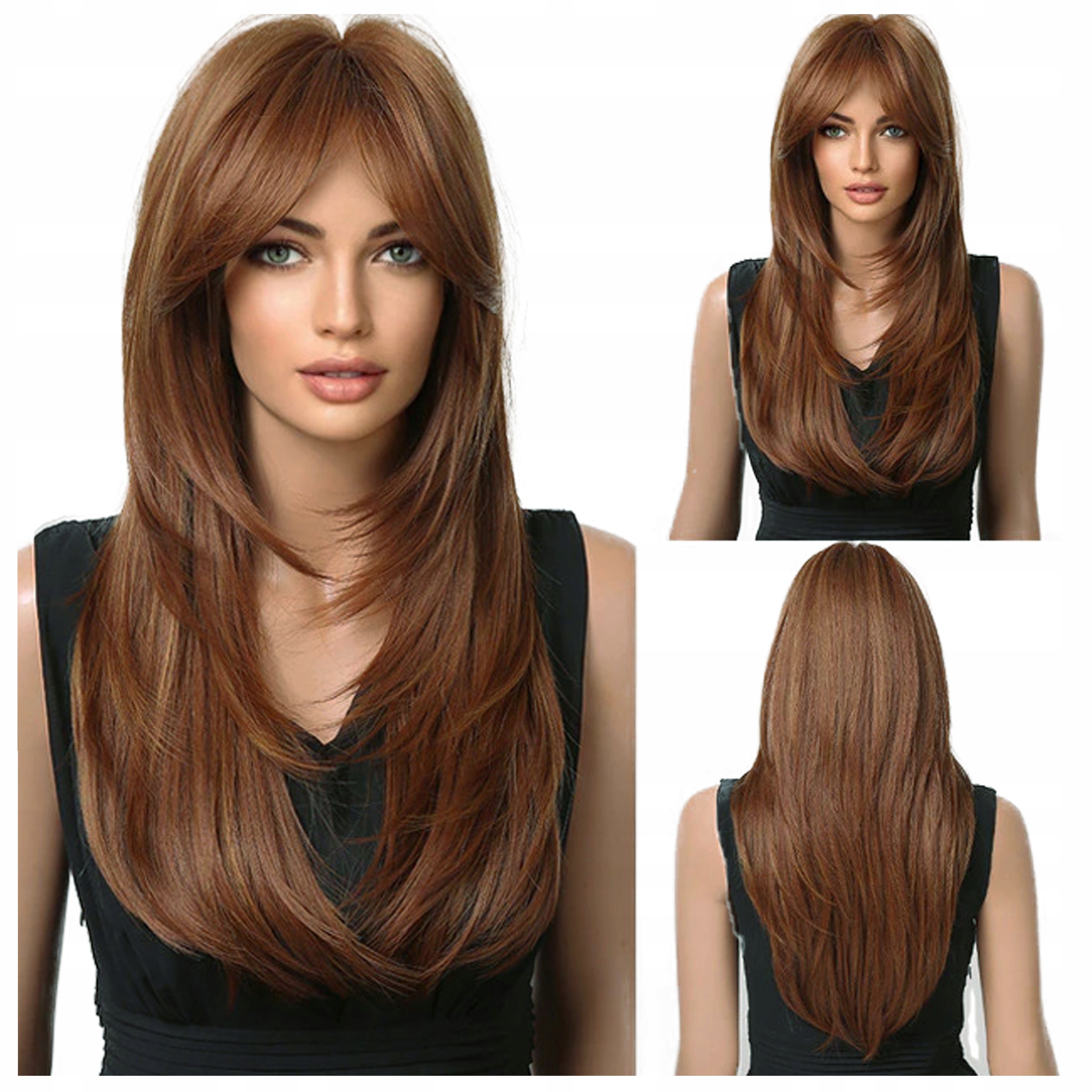 Peruka rudy brąz włosy Jak Naturalne grzywka