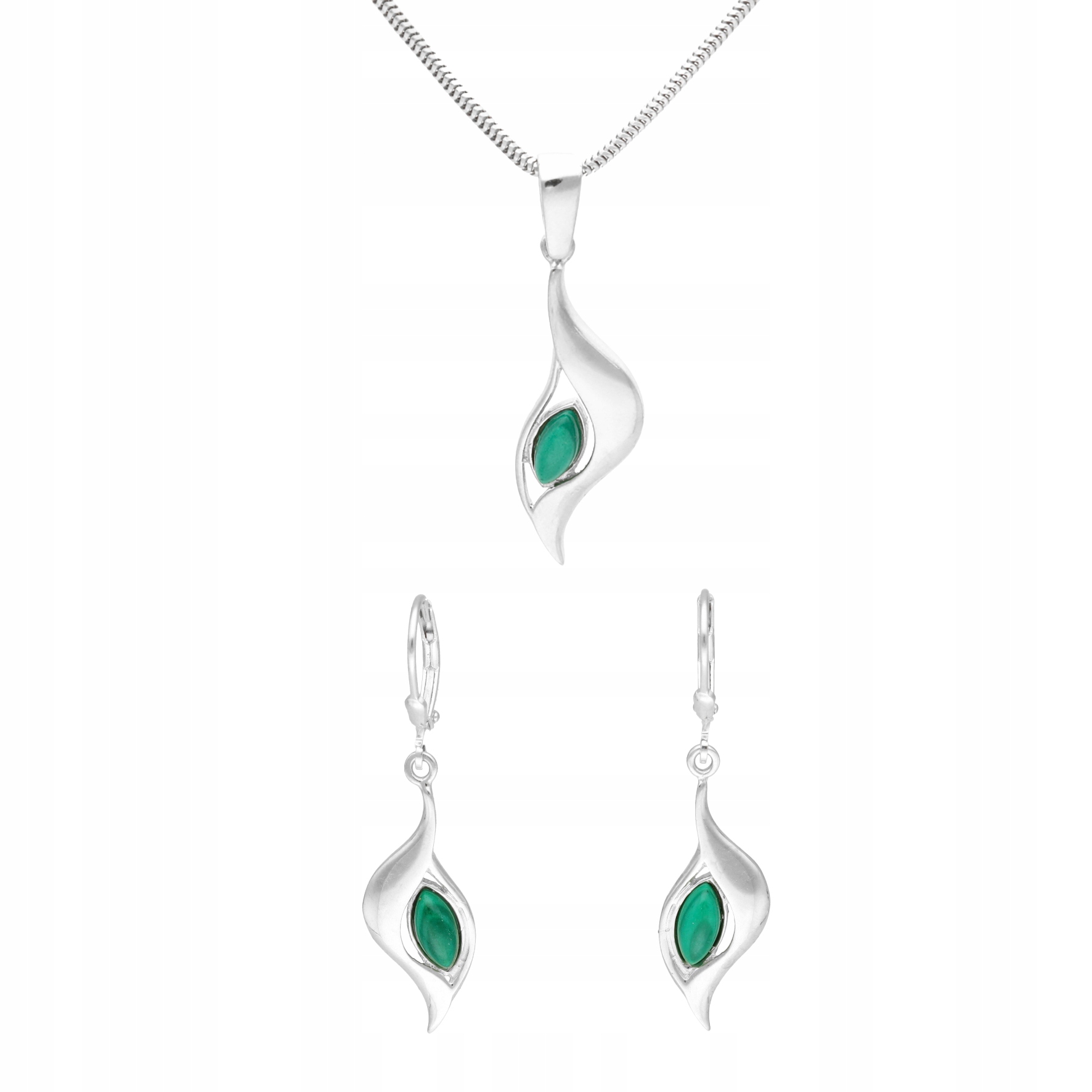 Komplet s malachitem a slzami stříbro