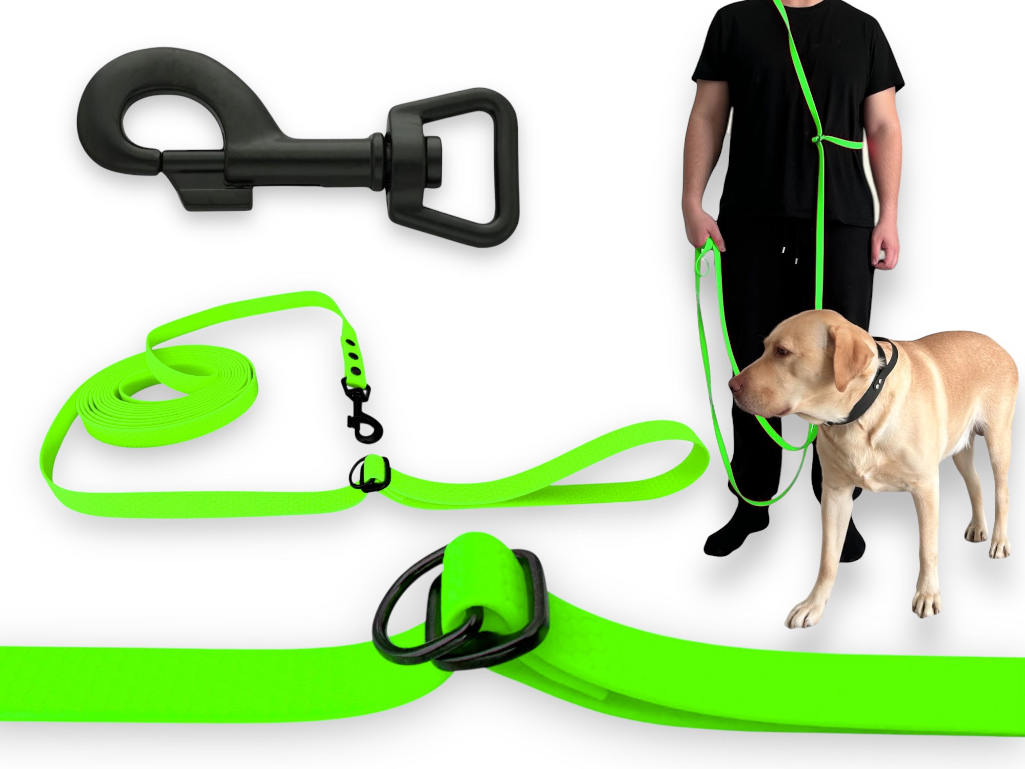 Vodítko Nastavitelná, Přepínatelná, Voděodolná, Měkká, Biothane Pvc| 10M 16MM