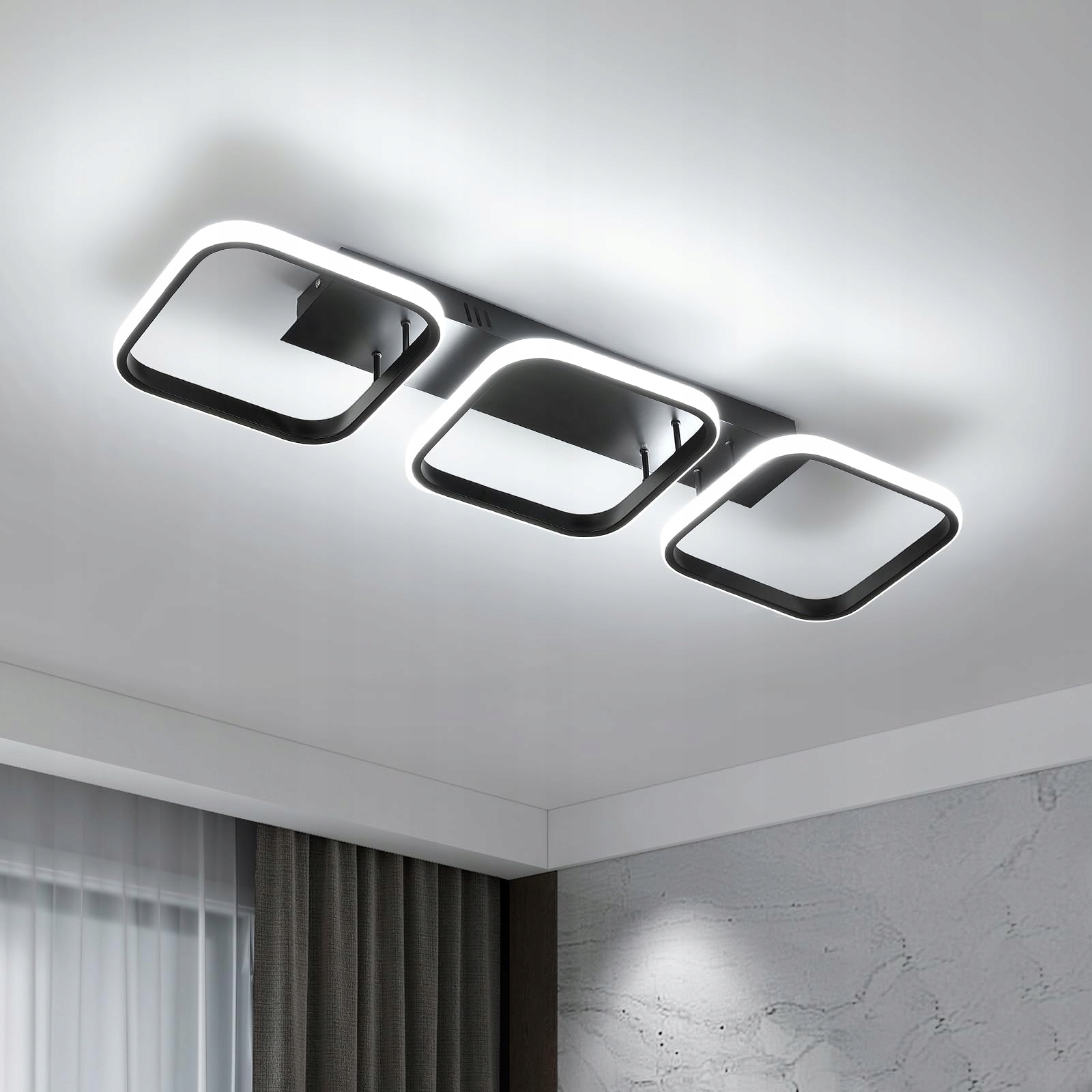 Nowoczesna Lampa Sufitowa Led Kwadratowa Czarna 78CM 45W 6500K do Salonu