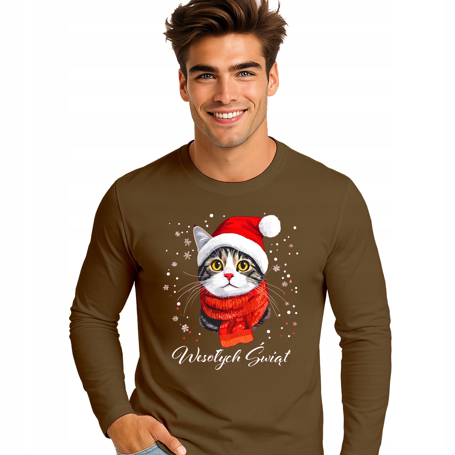 Pánská Vánoční Košile Kočička Veselé Vánoce Longsleeve Dárek K Vánocům S