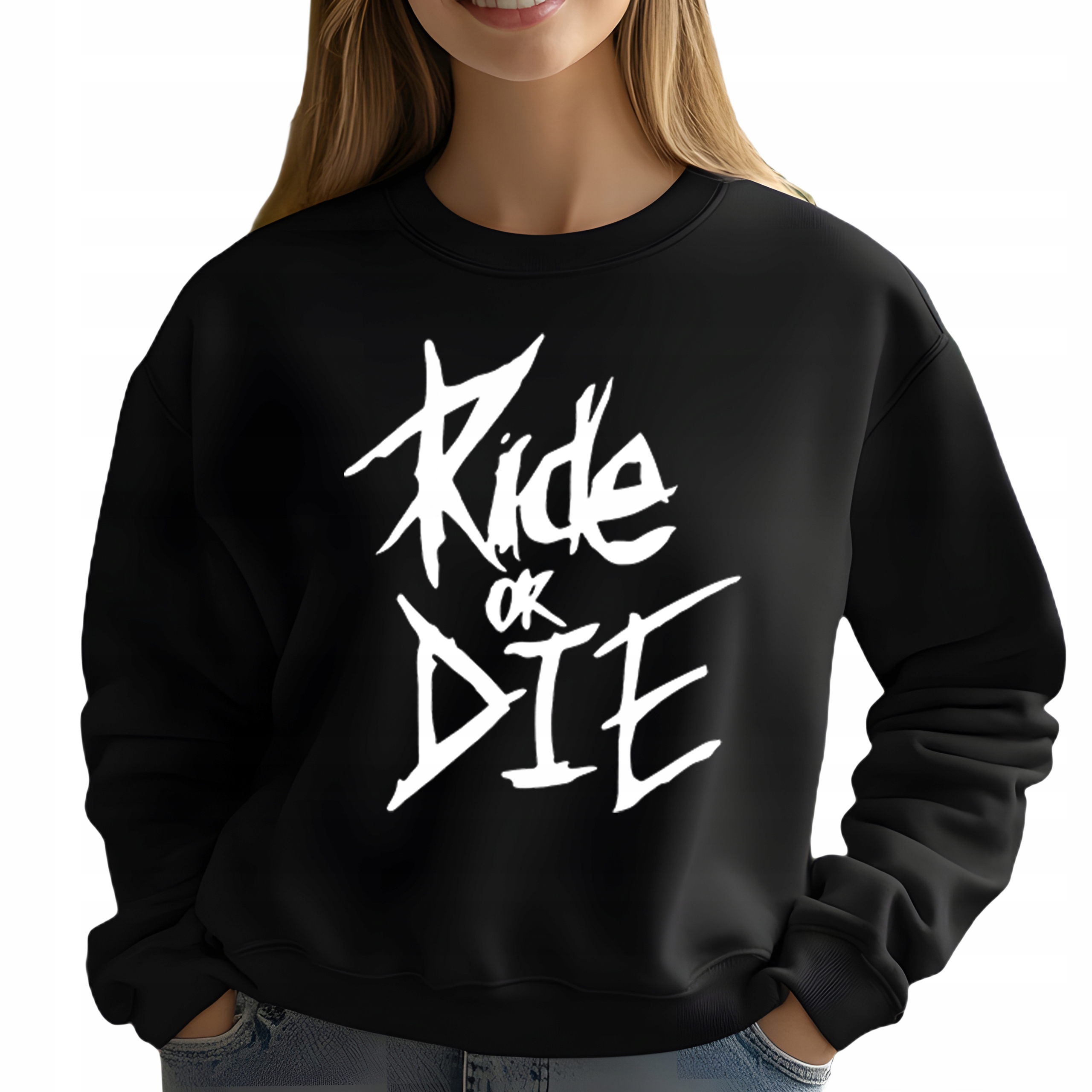 Mikina Černá bavlněná teplá jako Dárek pro motorkáře Ride Or Die S