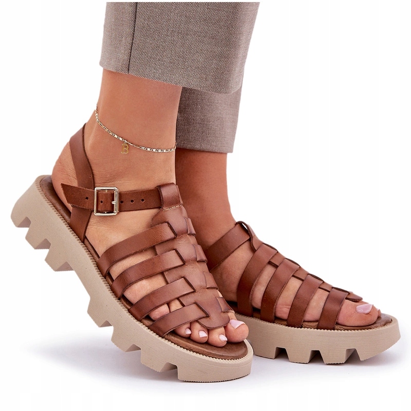 Dámské Sandály Přírodní Kůže Pásky Zazoo 3695 Camel 40