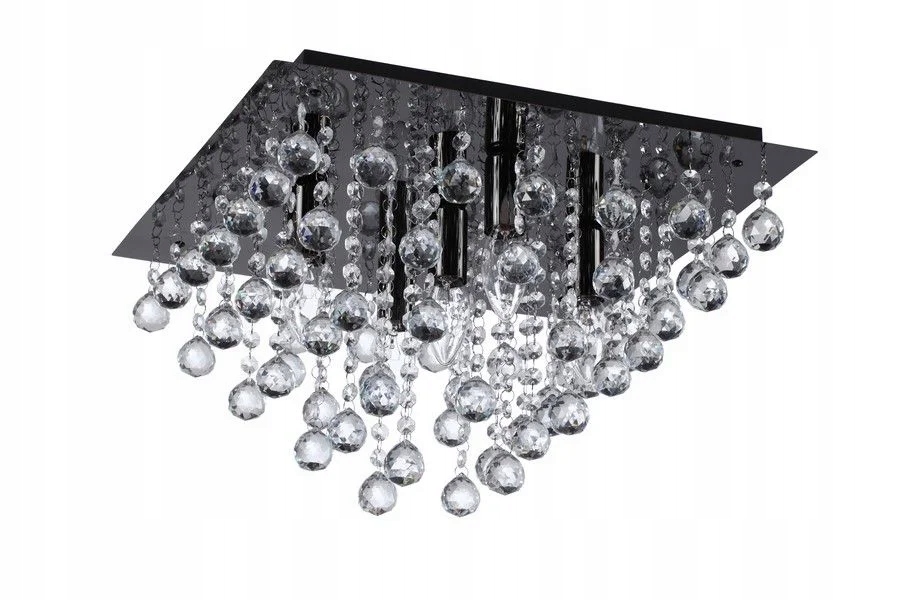Stropné svietidlo glamour čierne s kryštálikmi štvorcové 42 cm Reality