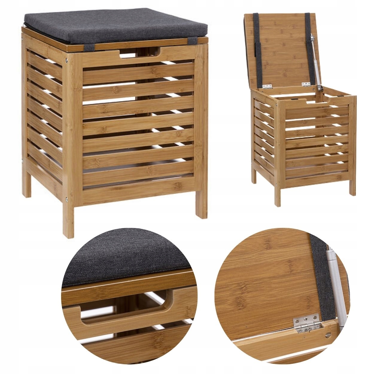 Košík Na Prádlo bambusové sedátko Do Koupelny úložný prostor 35L