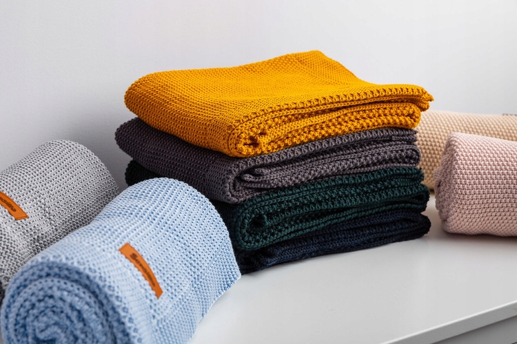 KOC kocyk DZIERGANY BAWEŁNA GRANATOWY 100 X 80 Długość 100 cm