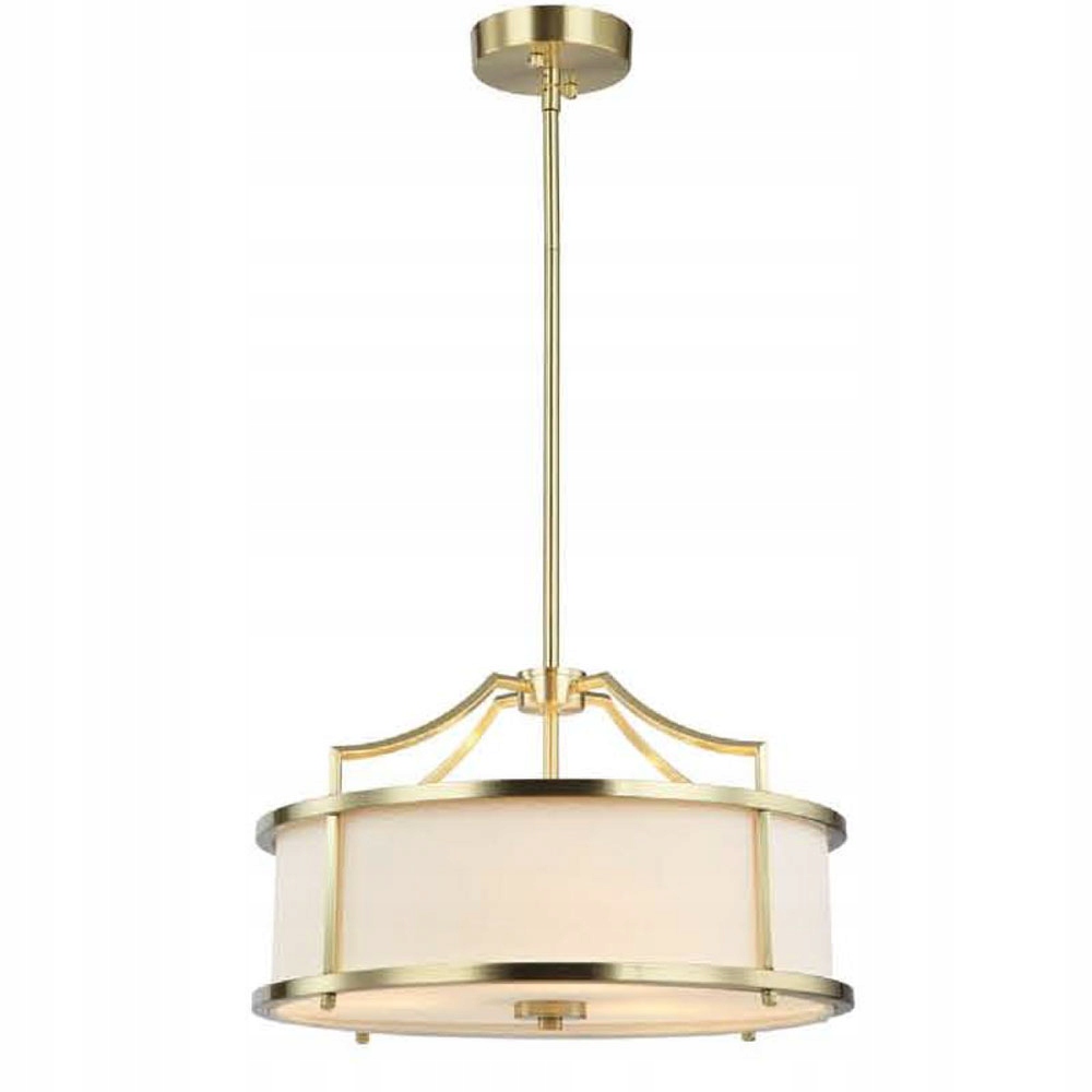 Art Deco Závěsná lampa Stanza 3 staré zlato s bílým stínítkem, klasická