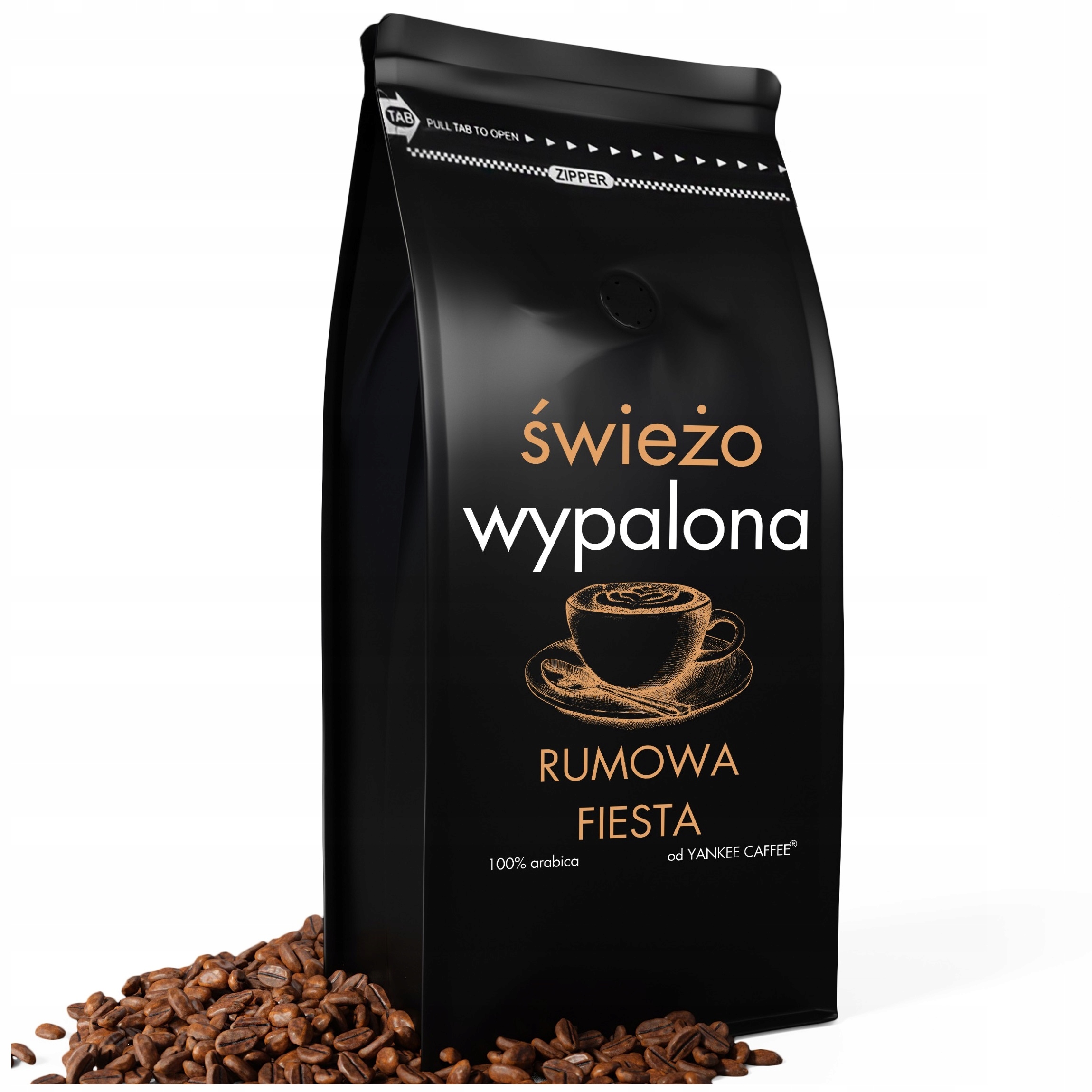 Levně Káva zrnková do kávovaru 1kg Čerstvě Pražená 100% Arabica s příchutí Rumová