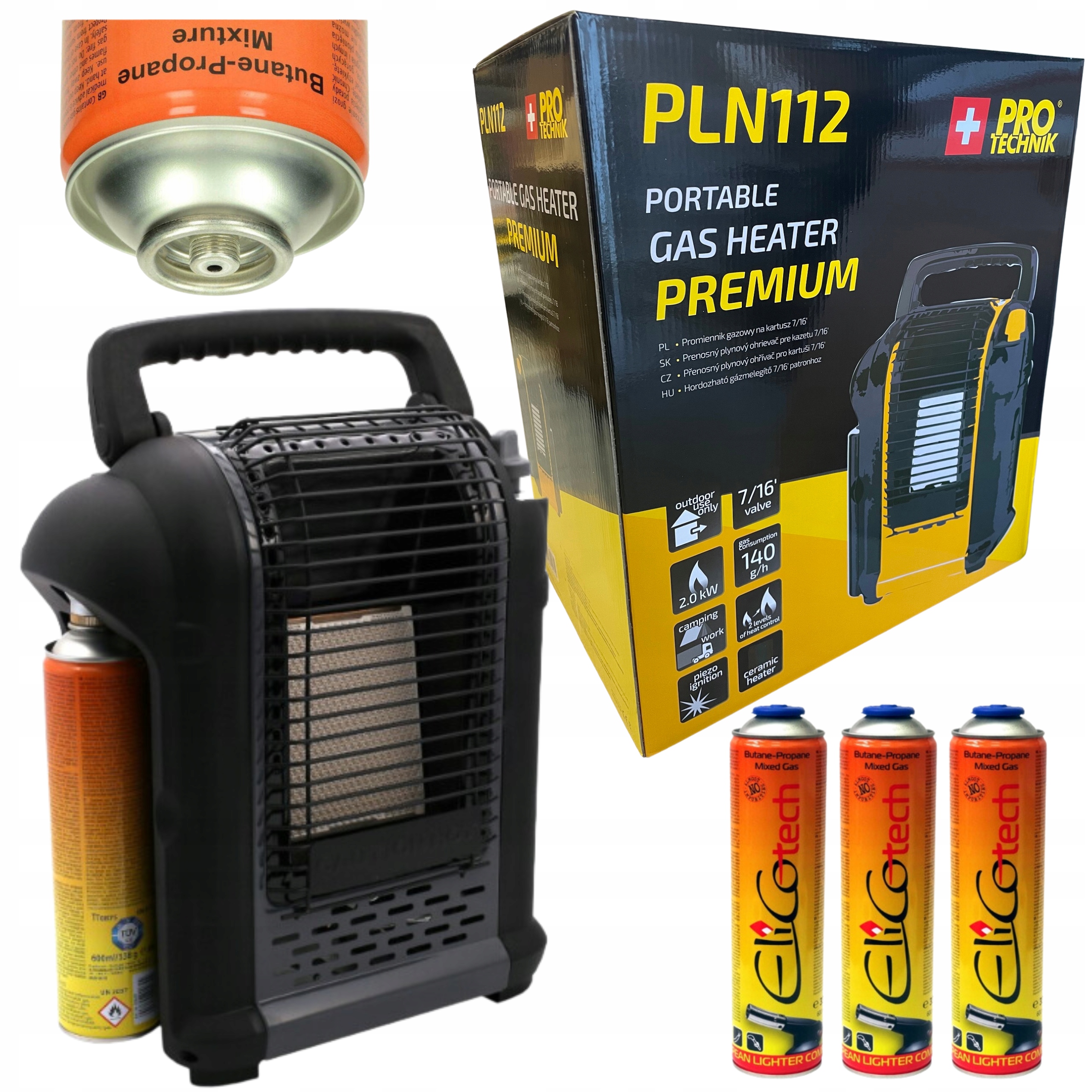 Plynová Pec Ohrievač Na Plyn Slnečno Pálnik Žiarič 2kW 3 kartuše