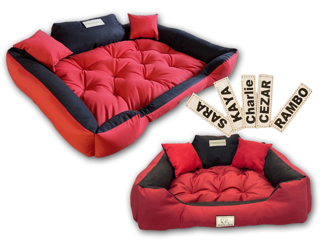 Pelíšek pro psa kotec Kingdog 145x115 cm voděodolná červená jméno