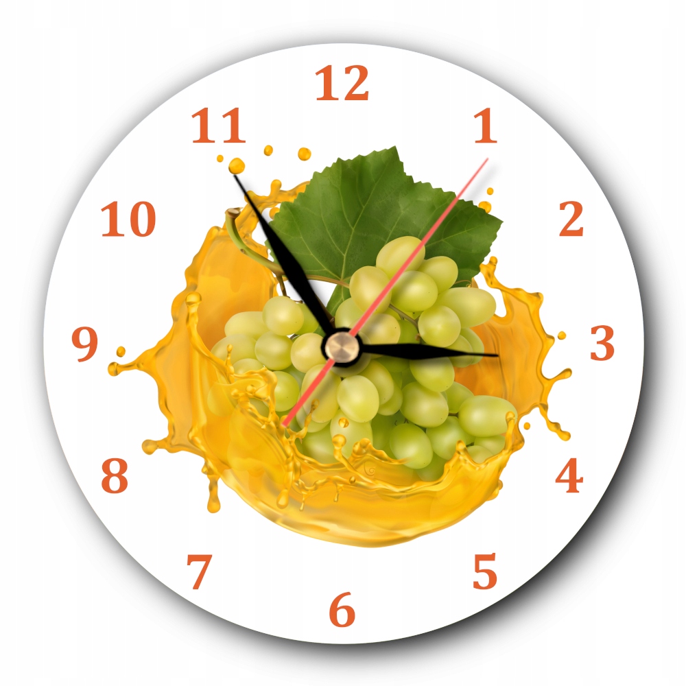 Owocowy ścienny zegar kuchenny białe winogrona