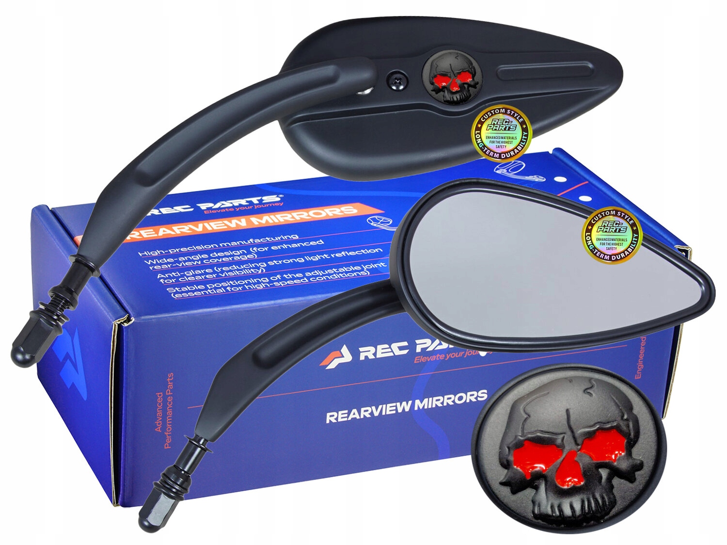 Čierne zrkadlá Lebka pre Harley Touring Electra Street Road Glide 82-24
