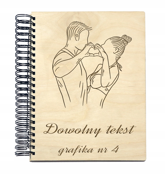 Album Drewniany Grawerowany A5 z grafiką zakochanej pary i tekstem