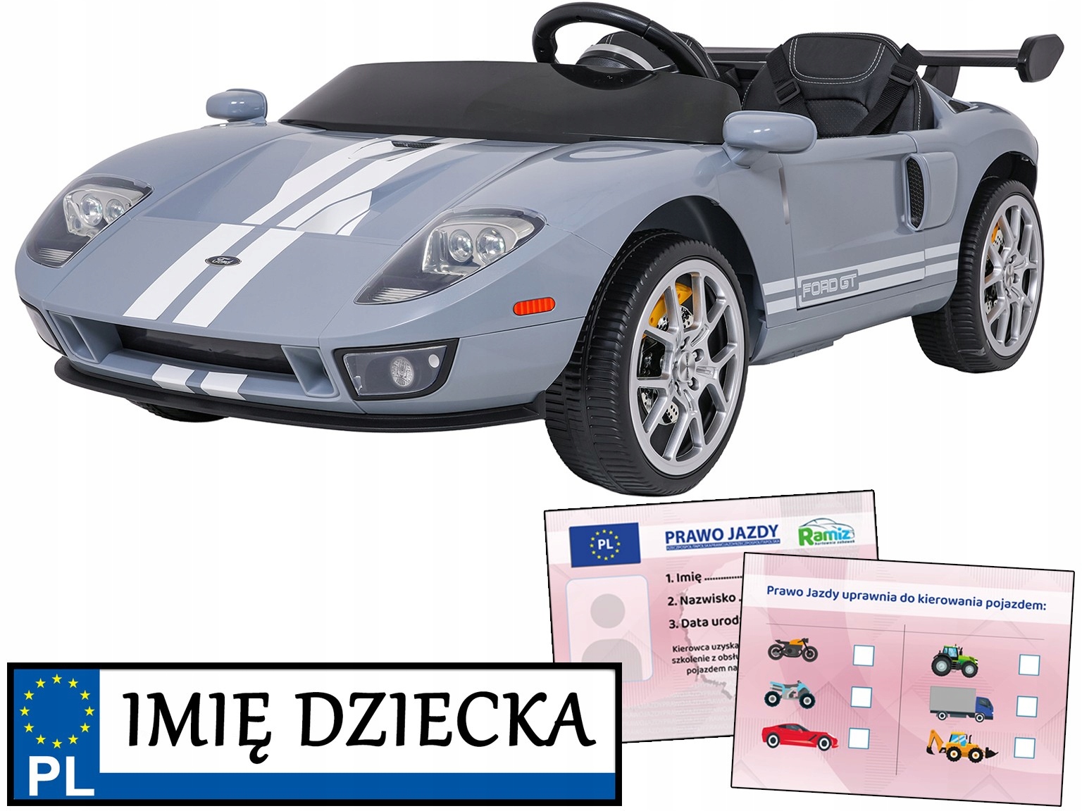 Duże I Mocne dwuosobowe auto na akumulator Ford Gt pilot dla rodzica