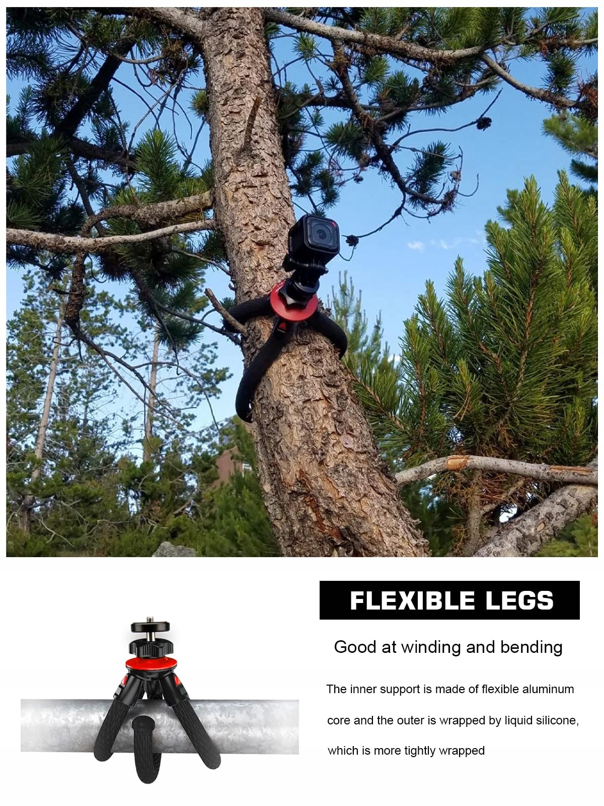 LAMMCOU Statyw Do GoPro Elastyczny Tripod Do Kamer Sportowych Vlogowania — miniatura 4